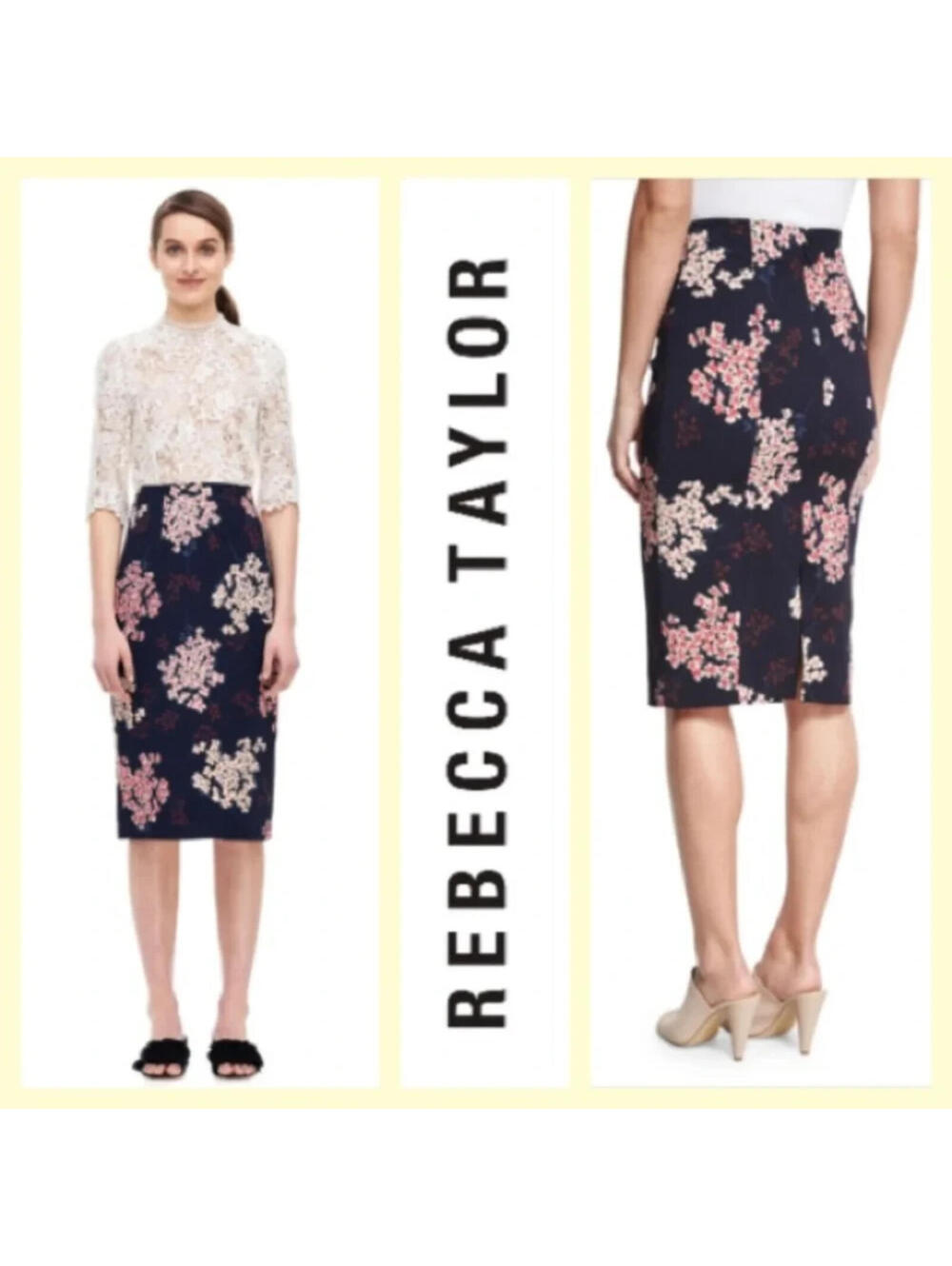 REBECCA TAYLOR Phlox Floral-Print High-Waist Skirt, Navy